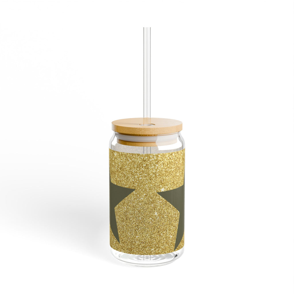 Gold Glitter Star Sipper Glass, 16oz - Reusable Straw Tumbler