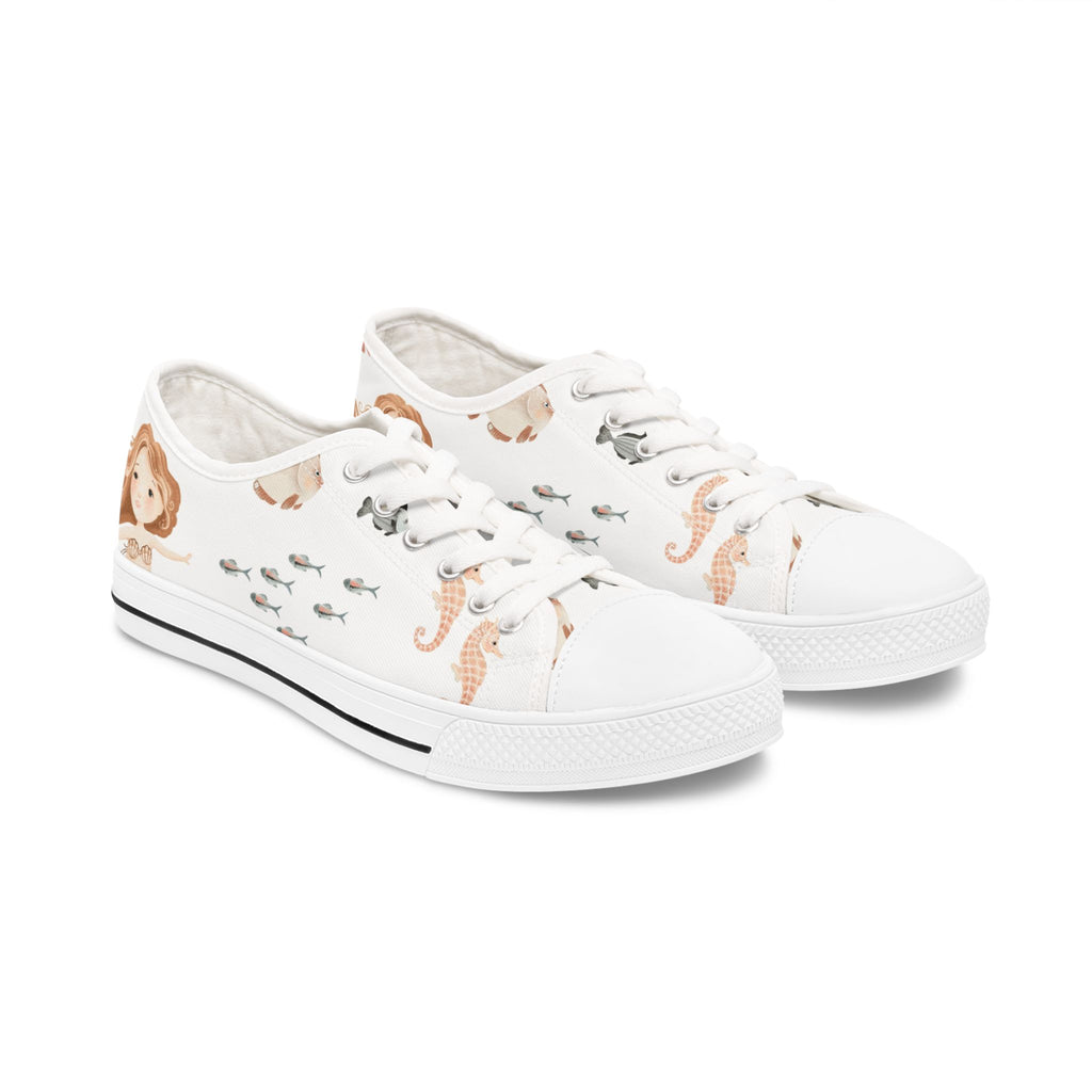 Mermaid & Seahorse Women's Low Top Sneakers — Cute Ocean Print Casual Shoes
