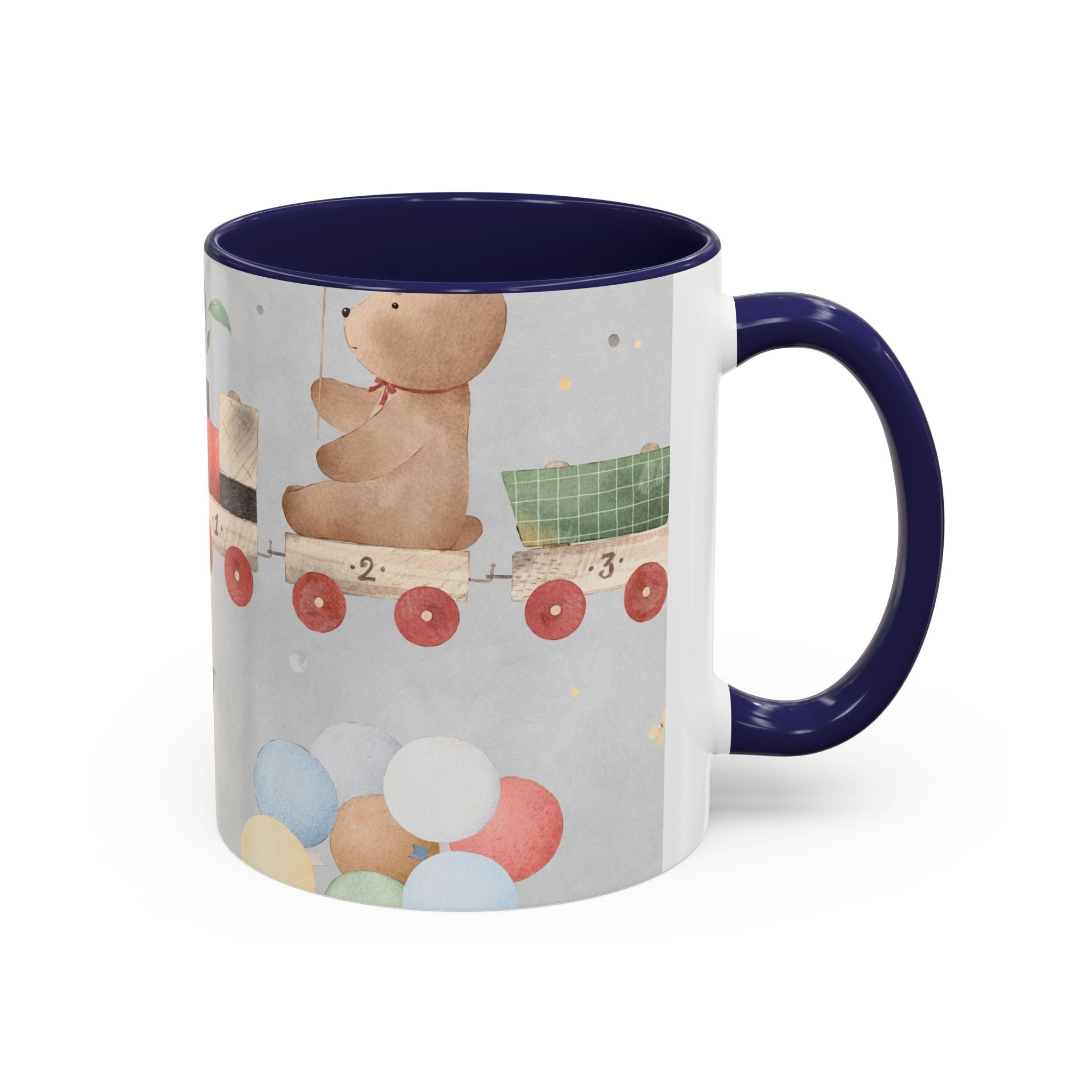 Toy Train Teddy Coffee Mug — Cute Nursery Baby Shower Gift (11/15oz)