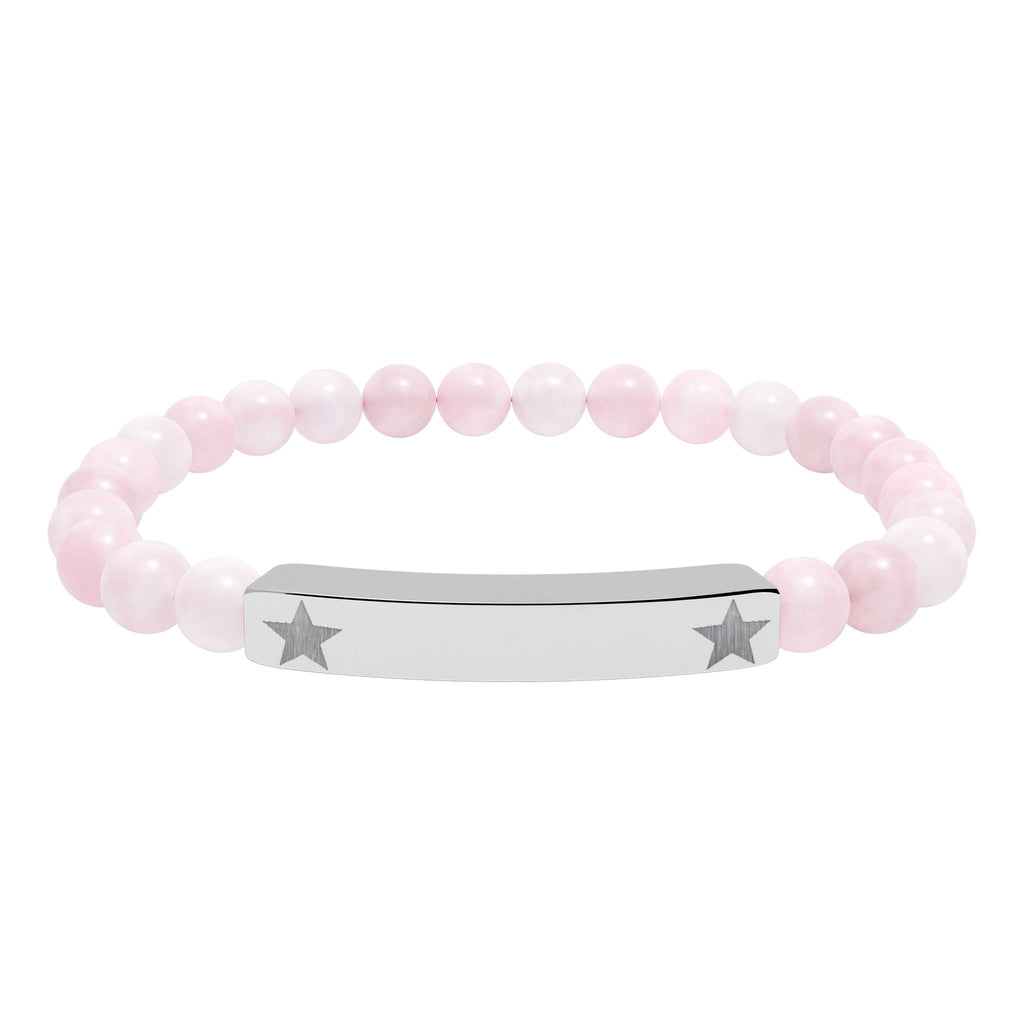 Engravable Natural Stone Stretch Beaded Bracelet — Personalized Bar Bracelet with Star Accent