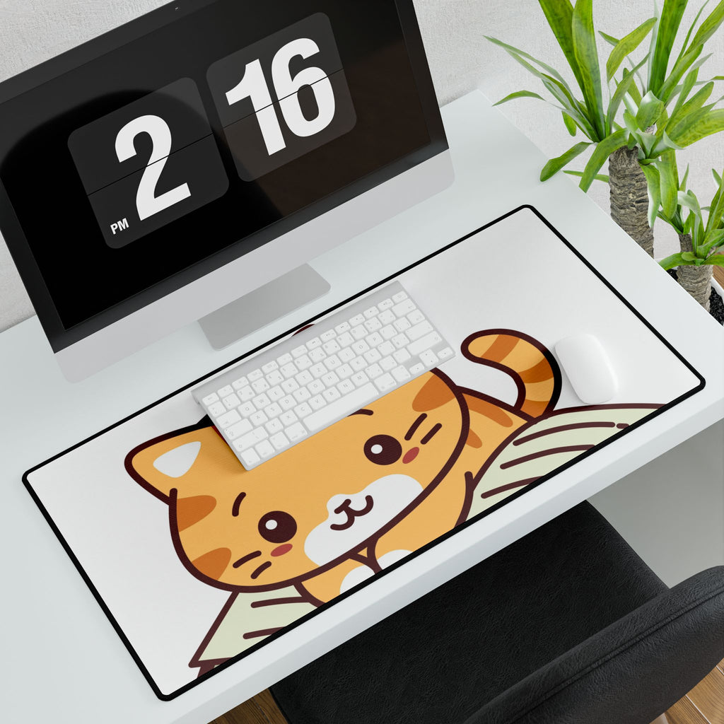 Cute Orange Kitten Desk Mat — Large Cute Cat Mouse Pad for Office & Gaming