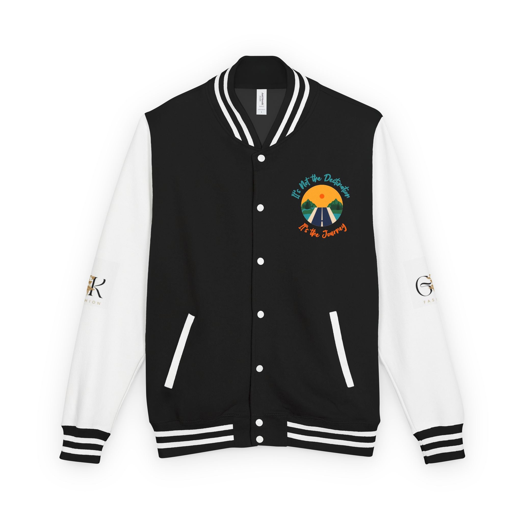 Letterman Jacket — Retro 'Be the Change' Campfire Crest with Playful Cartoon Fox Back