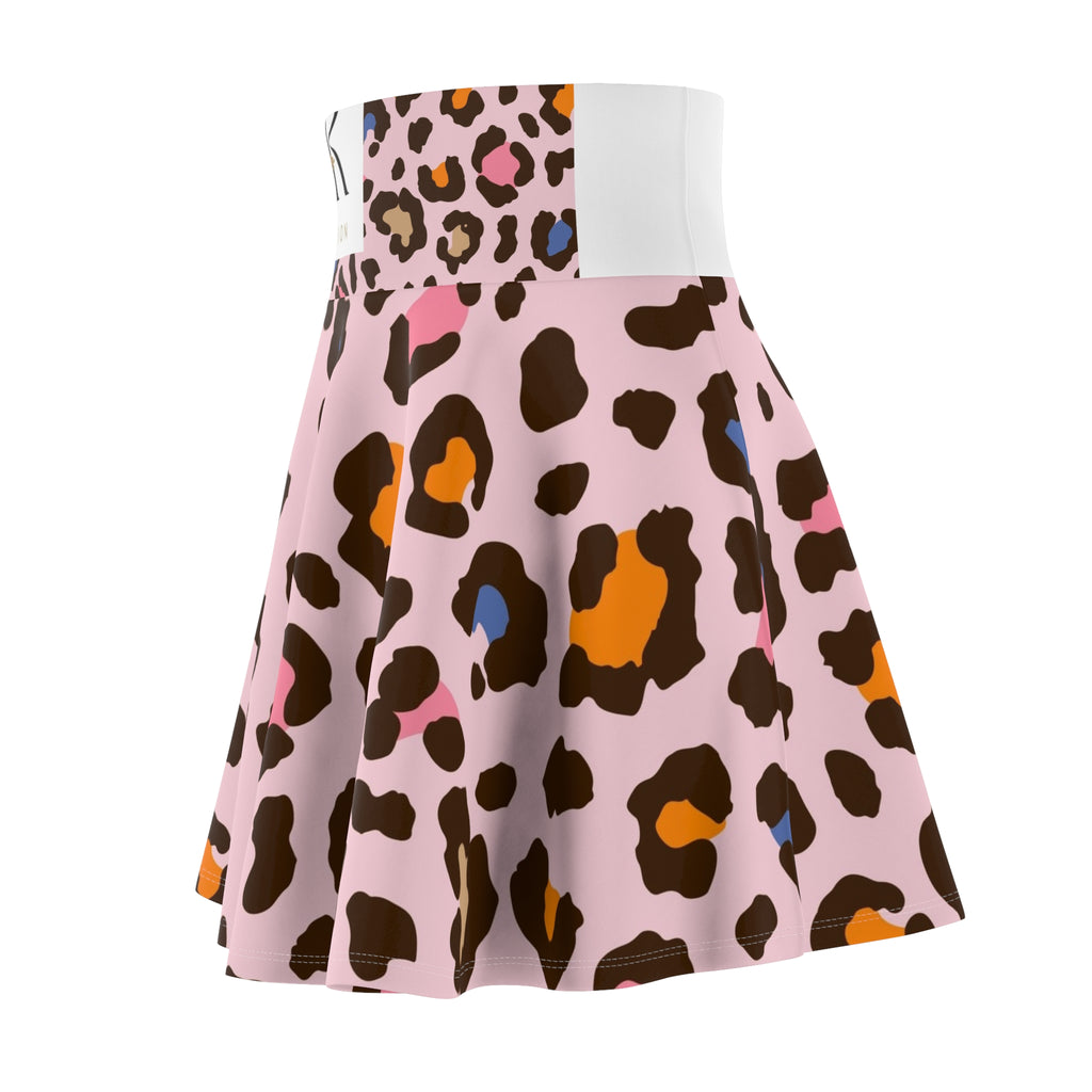 Pink Multicolor Leopard Print Skater Skirt — Cute AOP Animal Print Flared Skirt