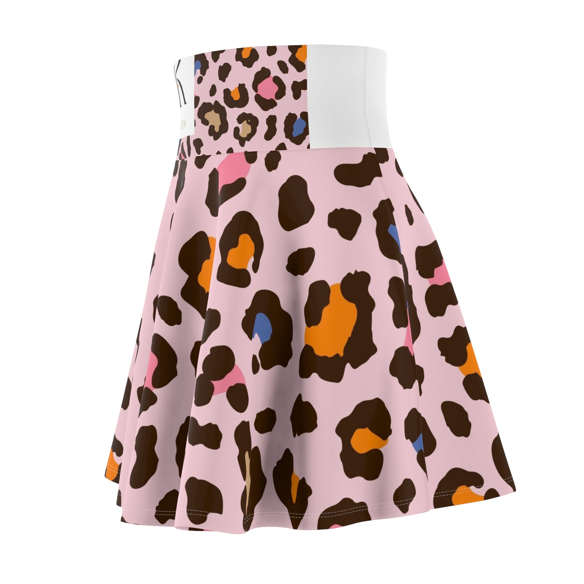 Pink Multicolor Leopard Print Skater Skirt — Cute AOP Animal Print Flared Skirt