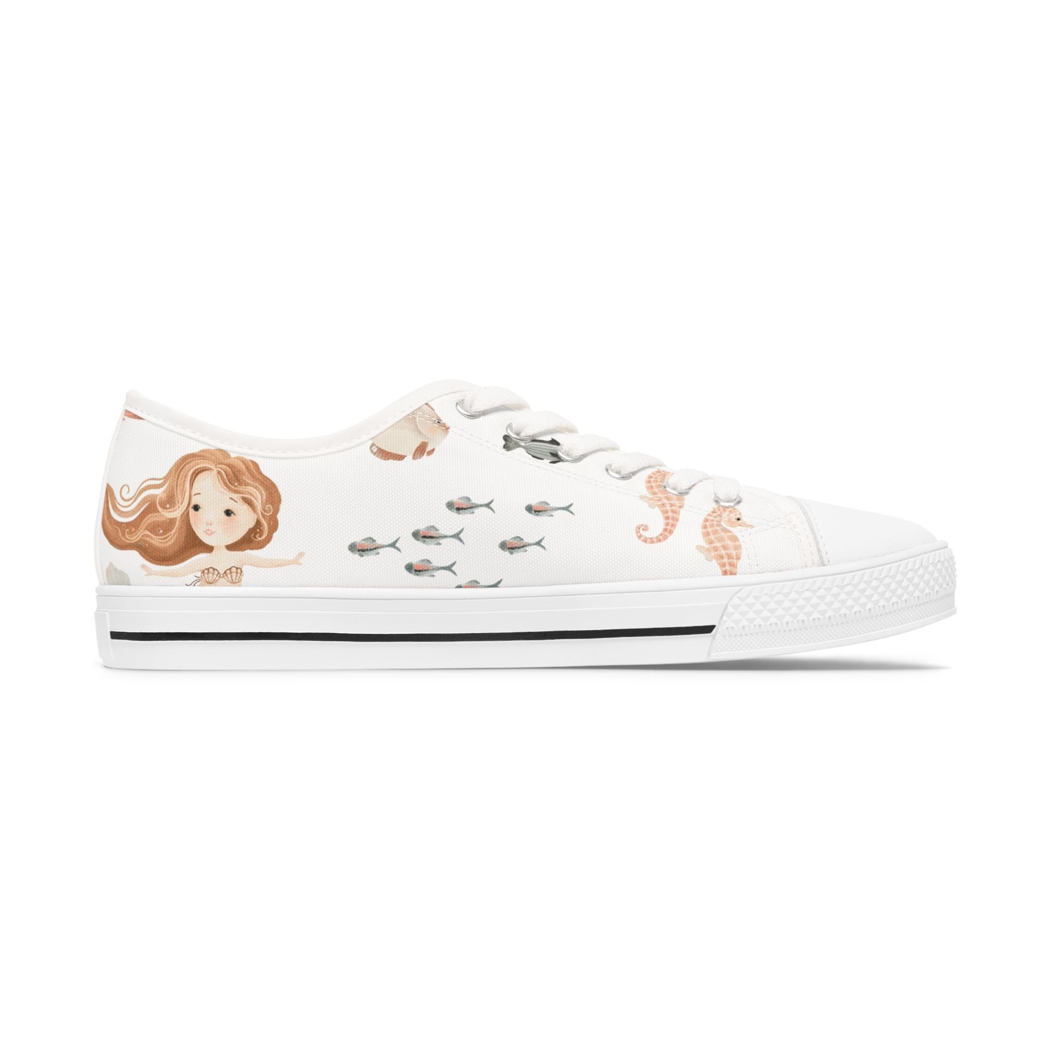 Mermaid & Seahorse Women's Low Top Sneakers — Cute Ocean Print Casual Shoes