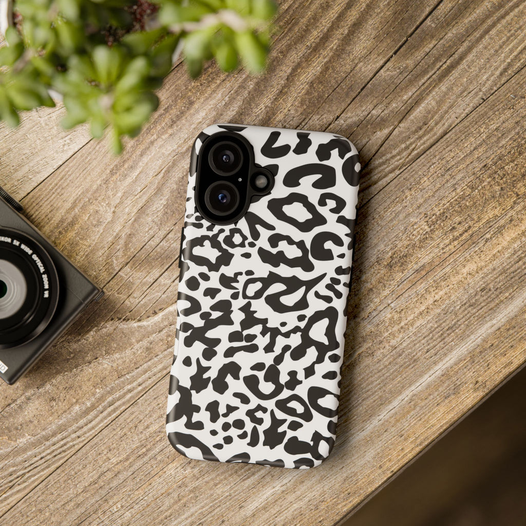 Phone Case — Black & White Leopard Print Protective Cover