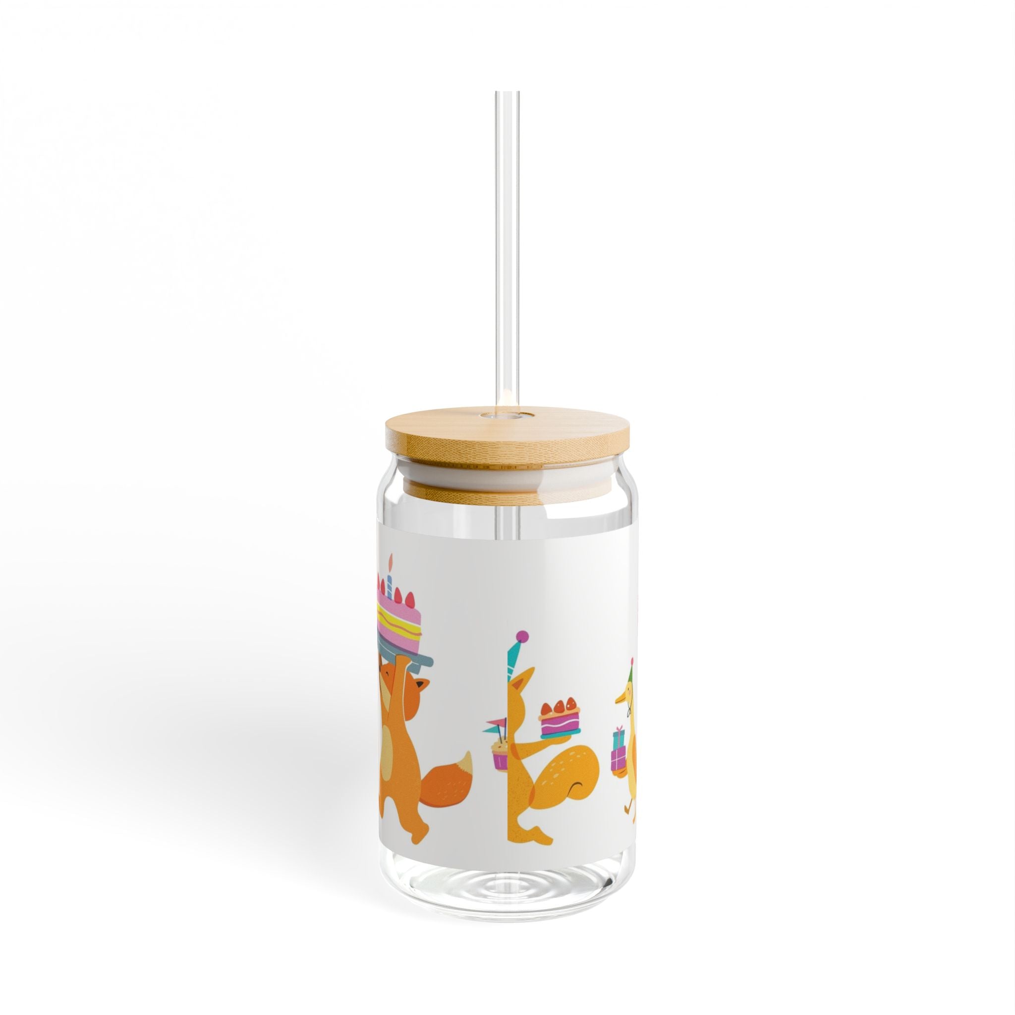 16oz Party Animals Sipper Glass with Straw — Cute Birthday Drink Jar