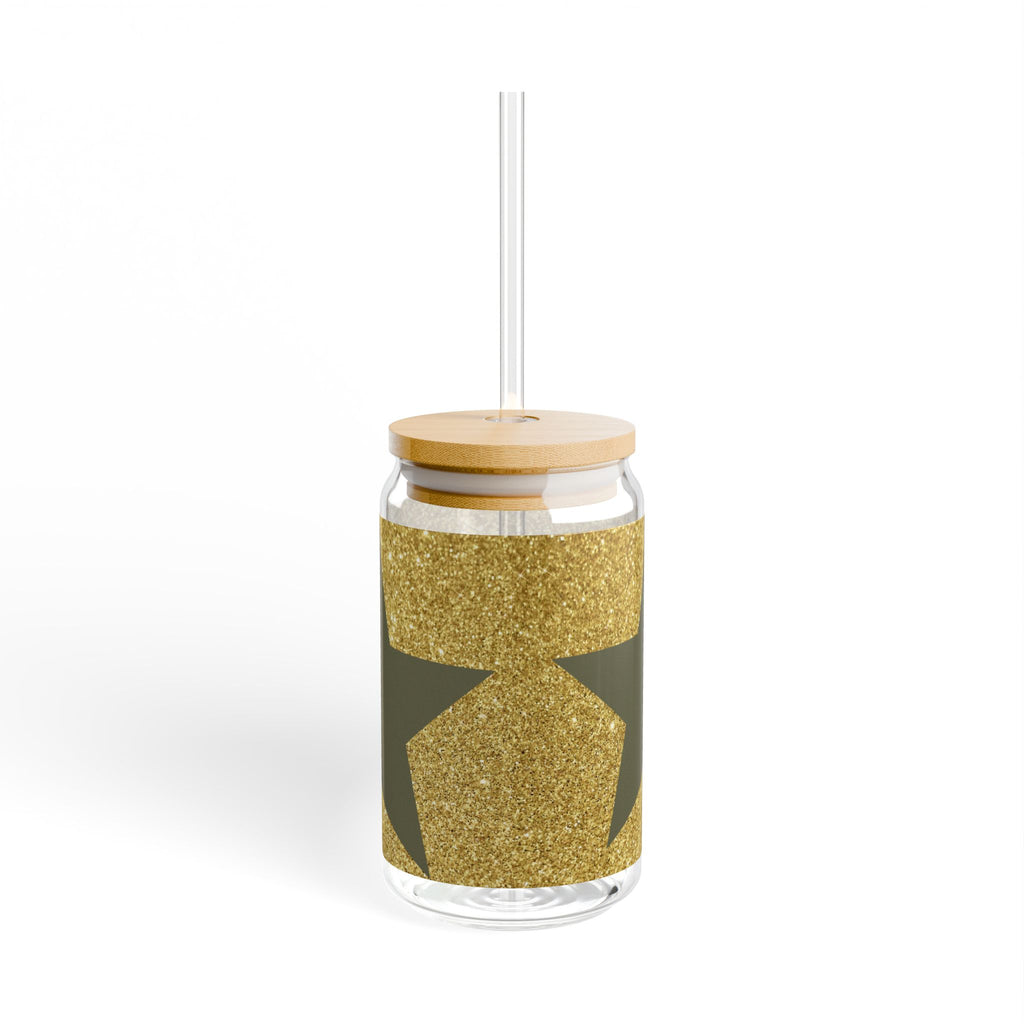 Gold Glitter Star Sipper Glass, 16oz - Reusable Straw Tumbler