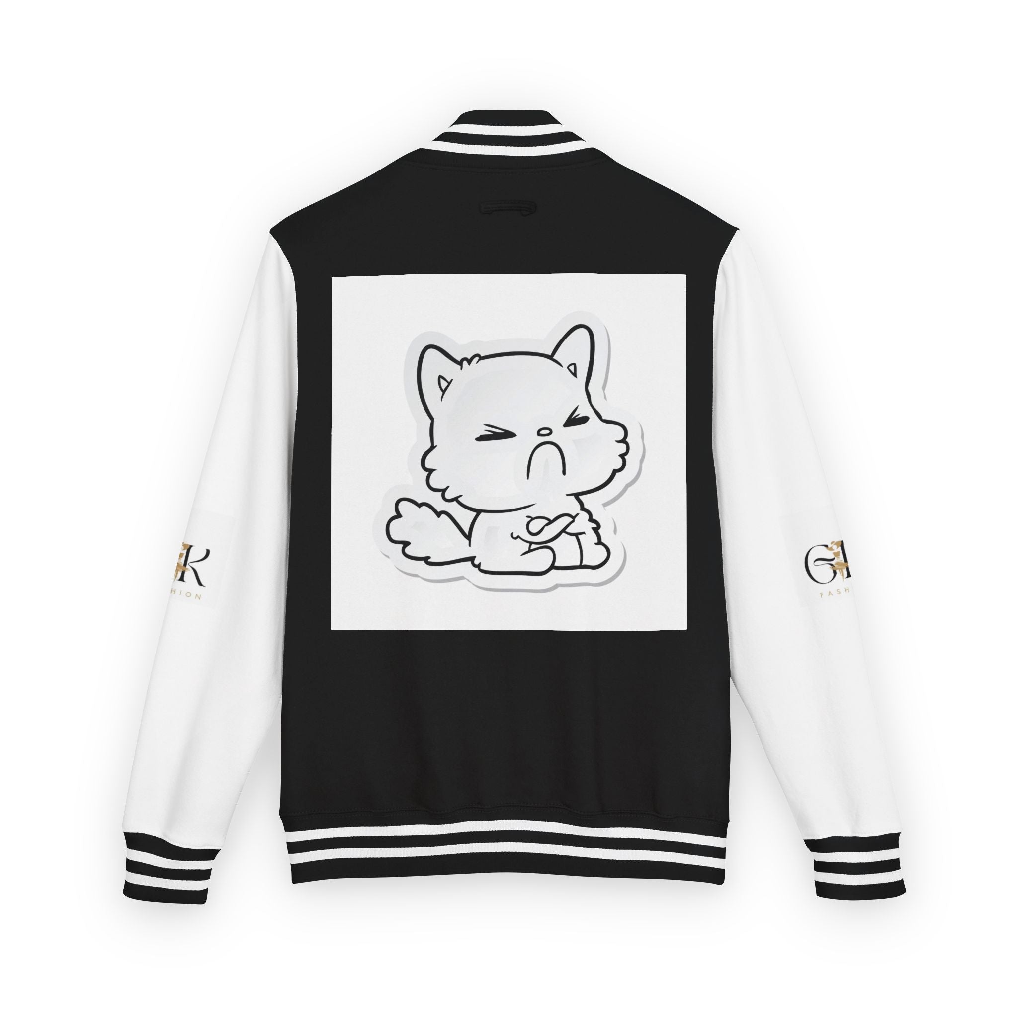 Letterman Jacket — Retro 'Be the Change' Campfire Crest with Playful Cartoon Fox Back