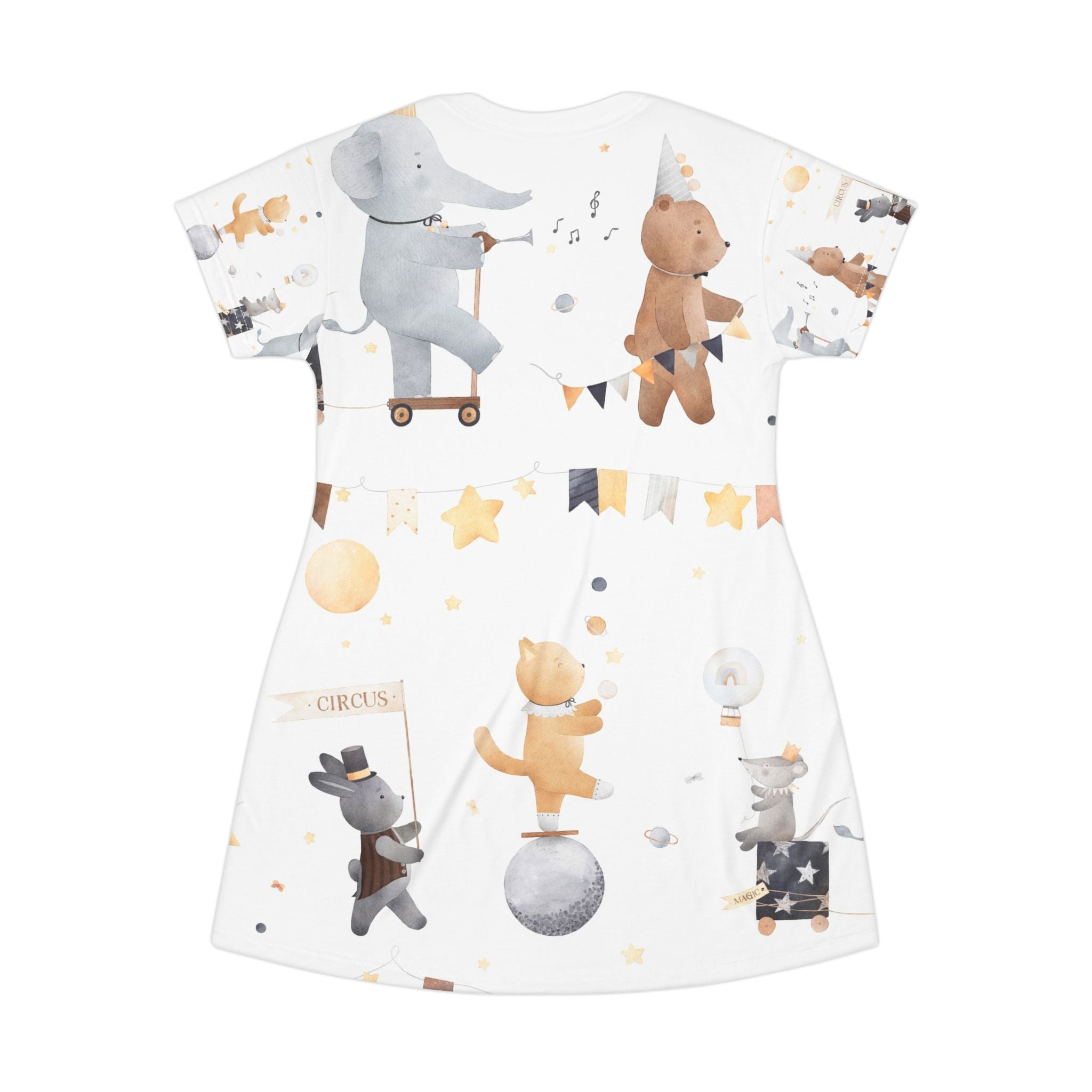 Kids' Circus Animal T-Shirt Dress – Cute Elephant & Bear All-Over Print