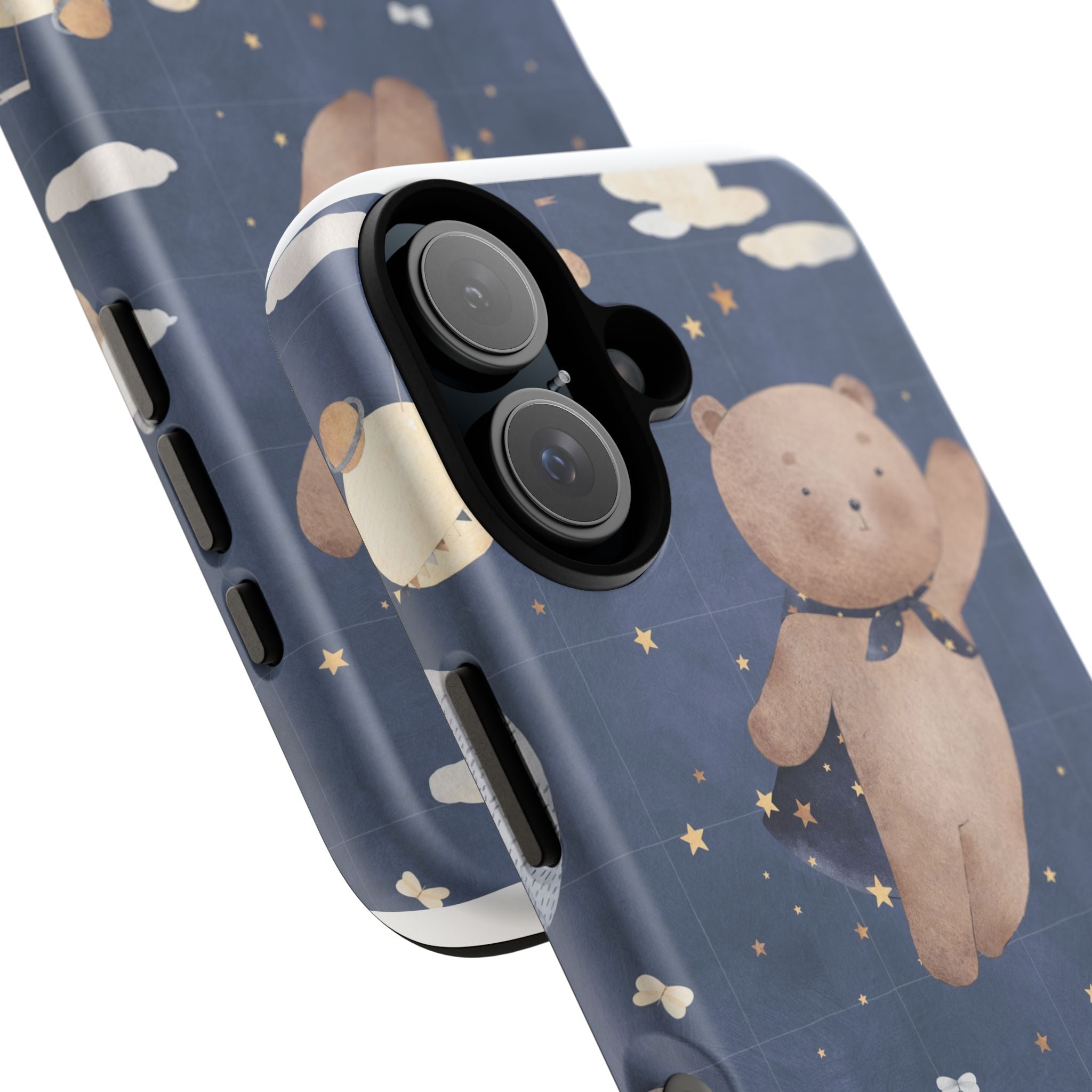 Cute Night Sky Teddy Bear Phone Case — Protective Tough Case with Floating Bear, Moon & Stars