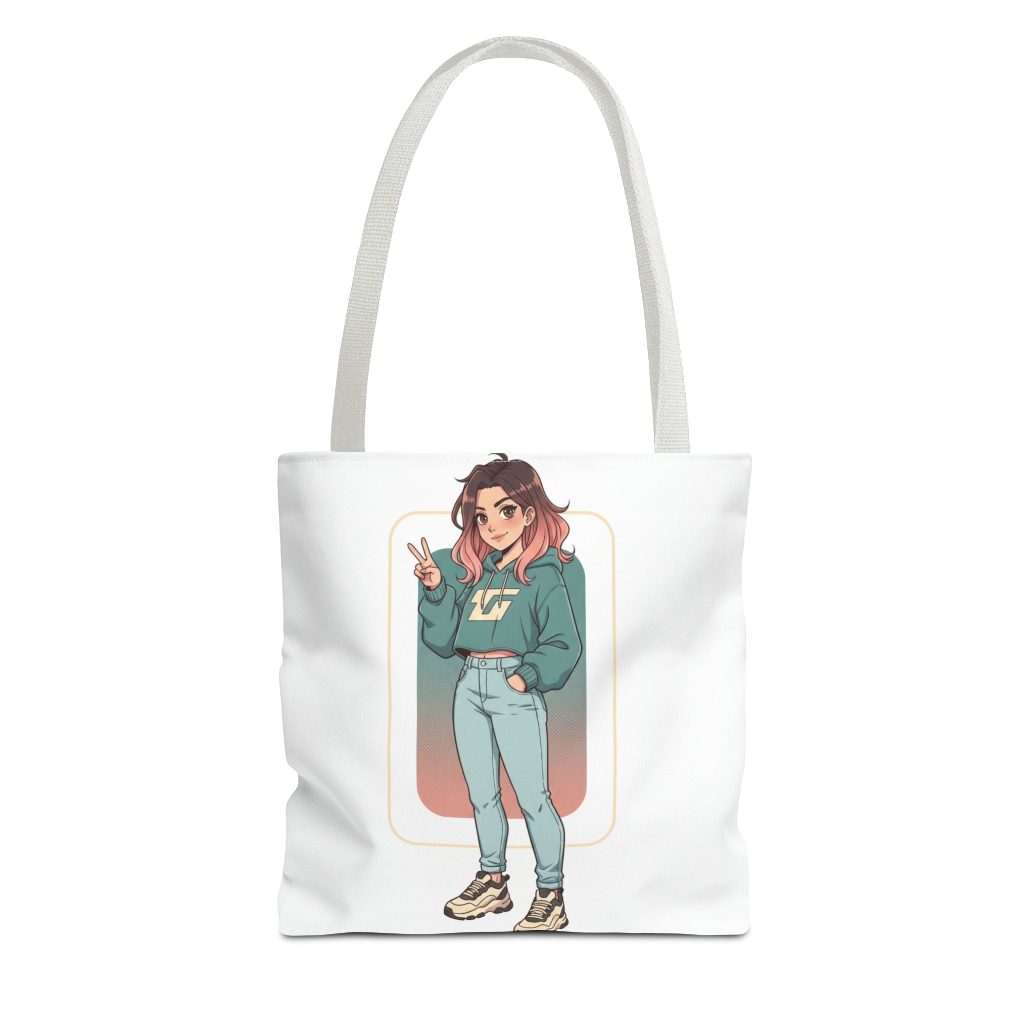 Casual Girl Illustration Tote Bag – Cute Anime-Style Character AOP Tote