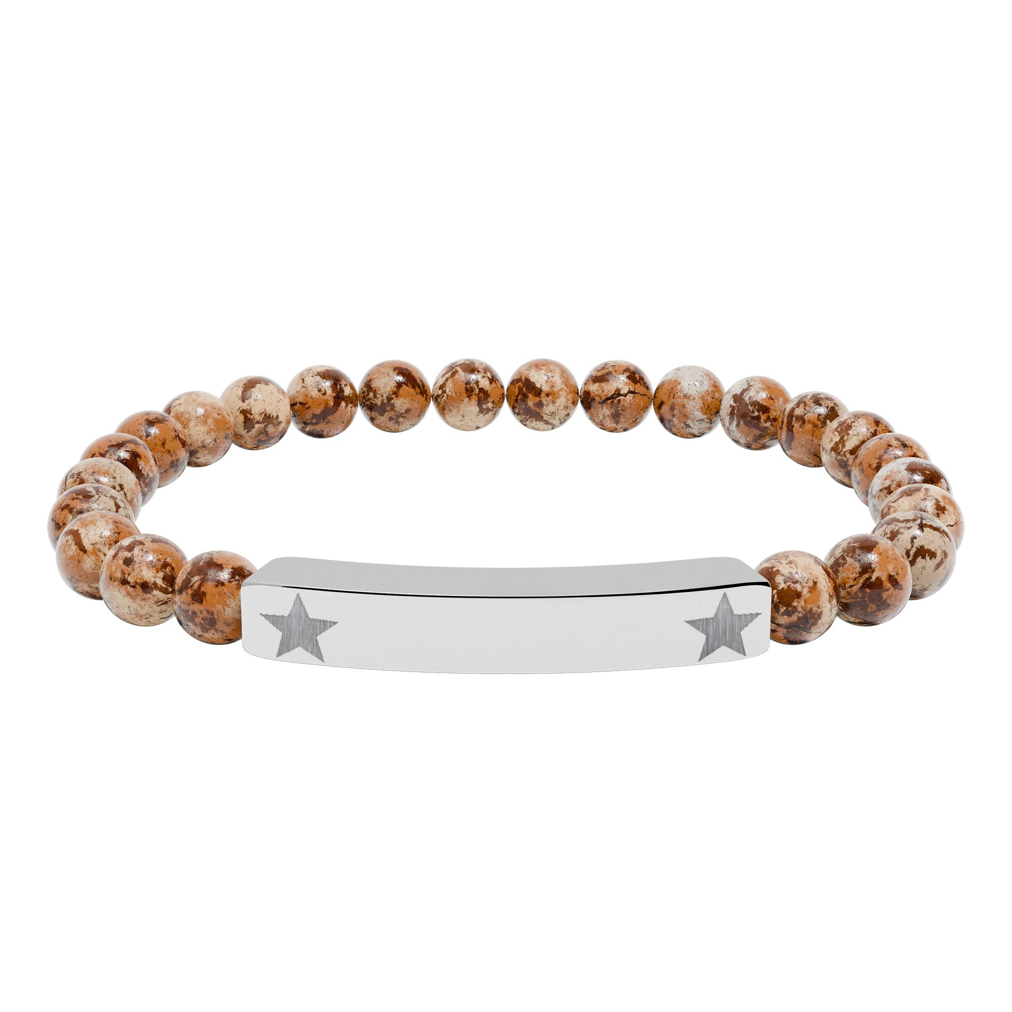 Engravable Natural Stone Stretch Beaded Bracelet — Personalized Bar Bracelet with Star Accent