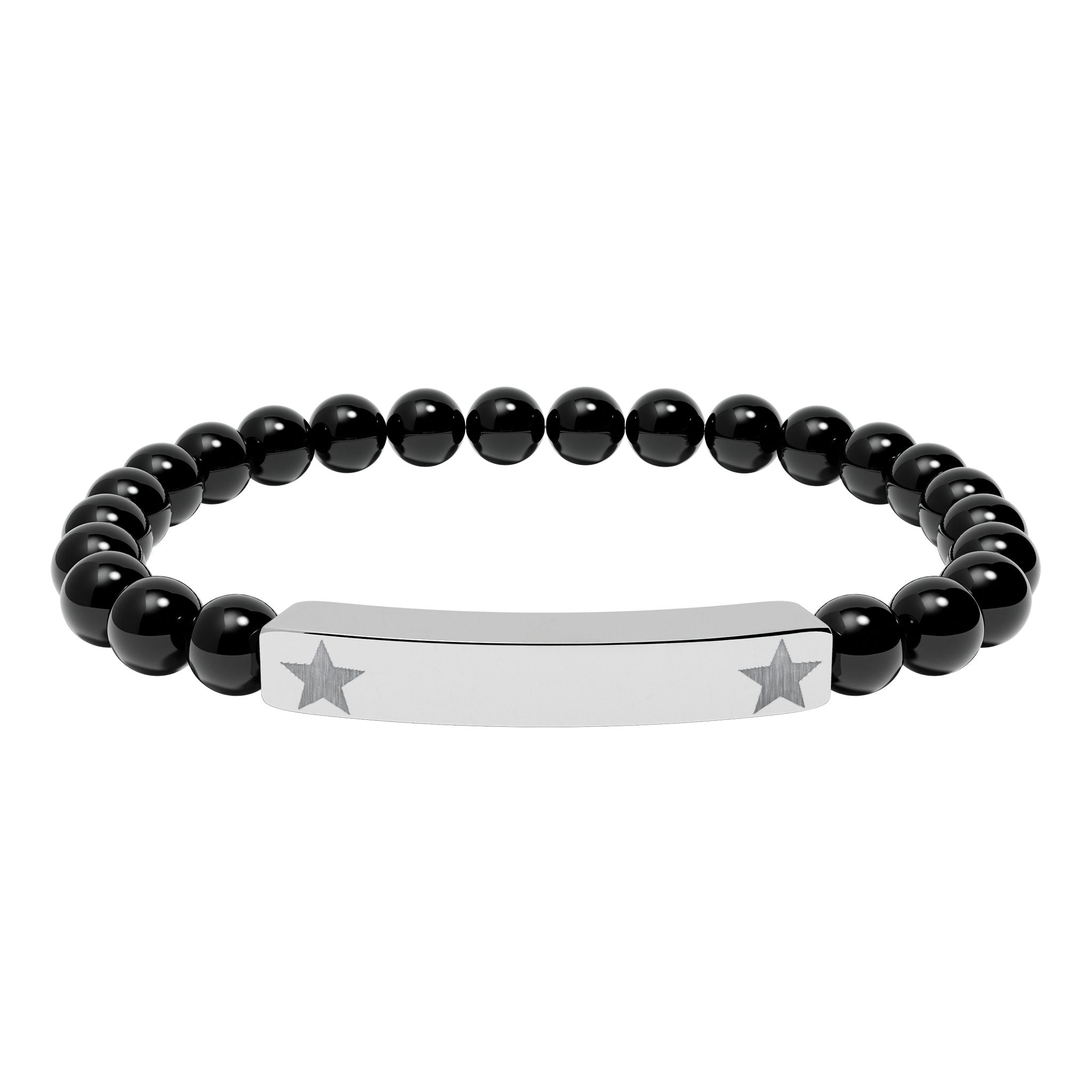 Engravable Natural Stone Stretch Beaded Bracelet — Personalized Bar Bracelet with Star Accent