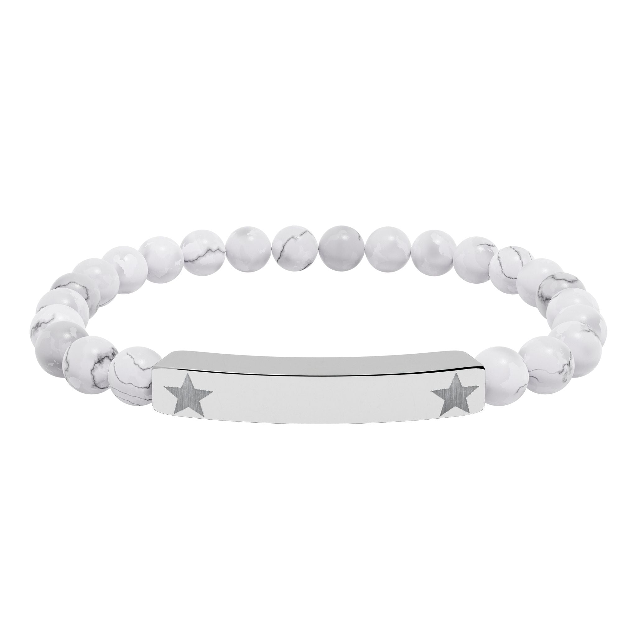 Engravable Natural Stone Stretch Beaded Bracelet — Personalized Bar Bracelet with Star Accent
