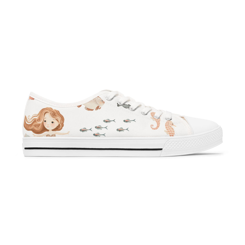 Mermaid & Seahorse Women's Low Top Sneakers — Cute Ocean Print Casual Shoes