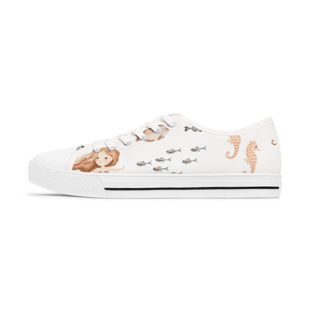 Mermaid & Seahorse Women's Low Top Sneakers — Cute Ocean Print Casual Shoes