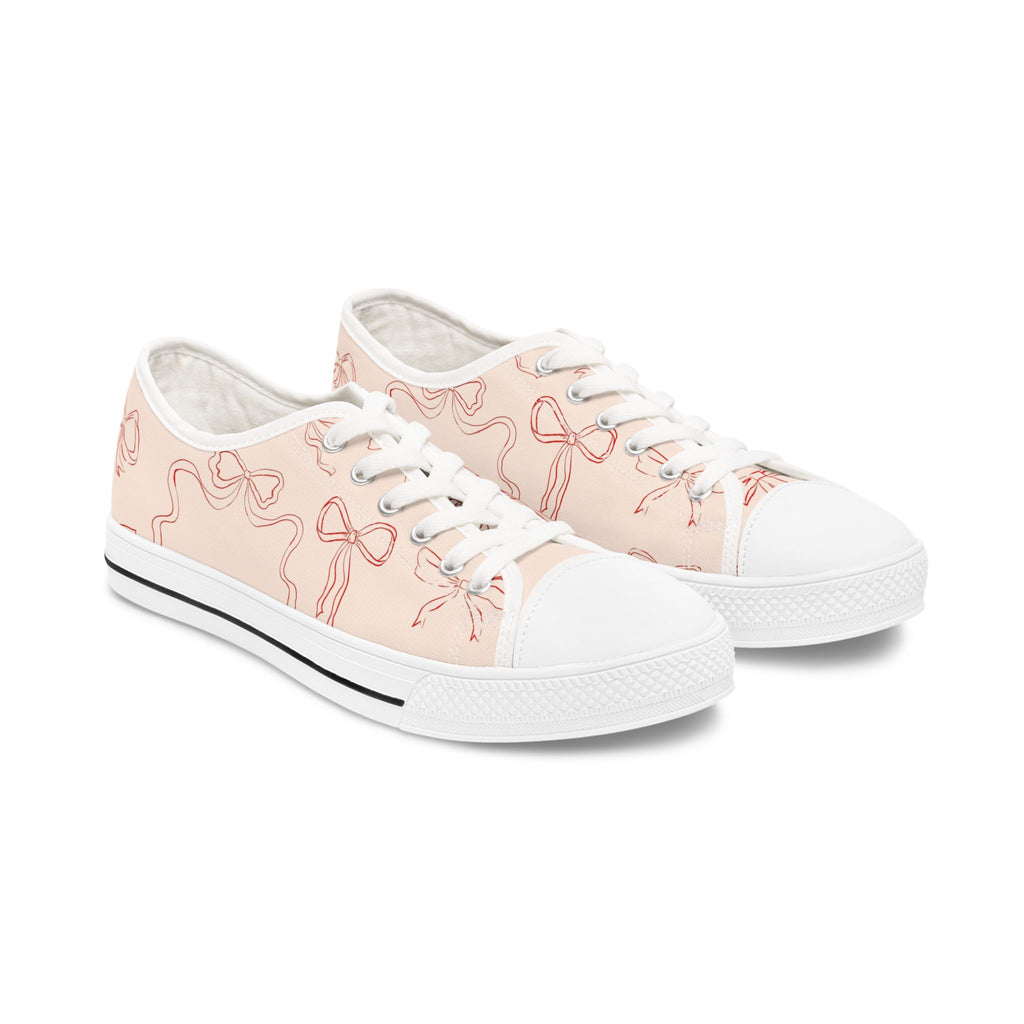 Low Top Sneakers — Pink Ballet Ribbon Pattern for Women