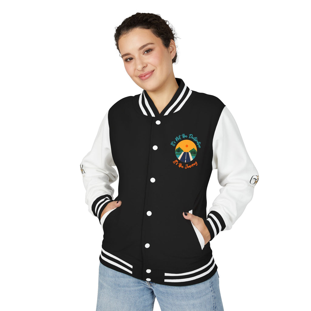 Letterman Jacket — Retro 'Be the Change' Campfire Crest with Playful Cartoon Fox Back