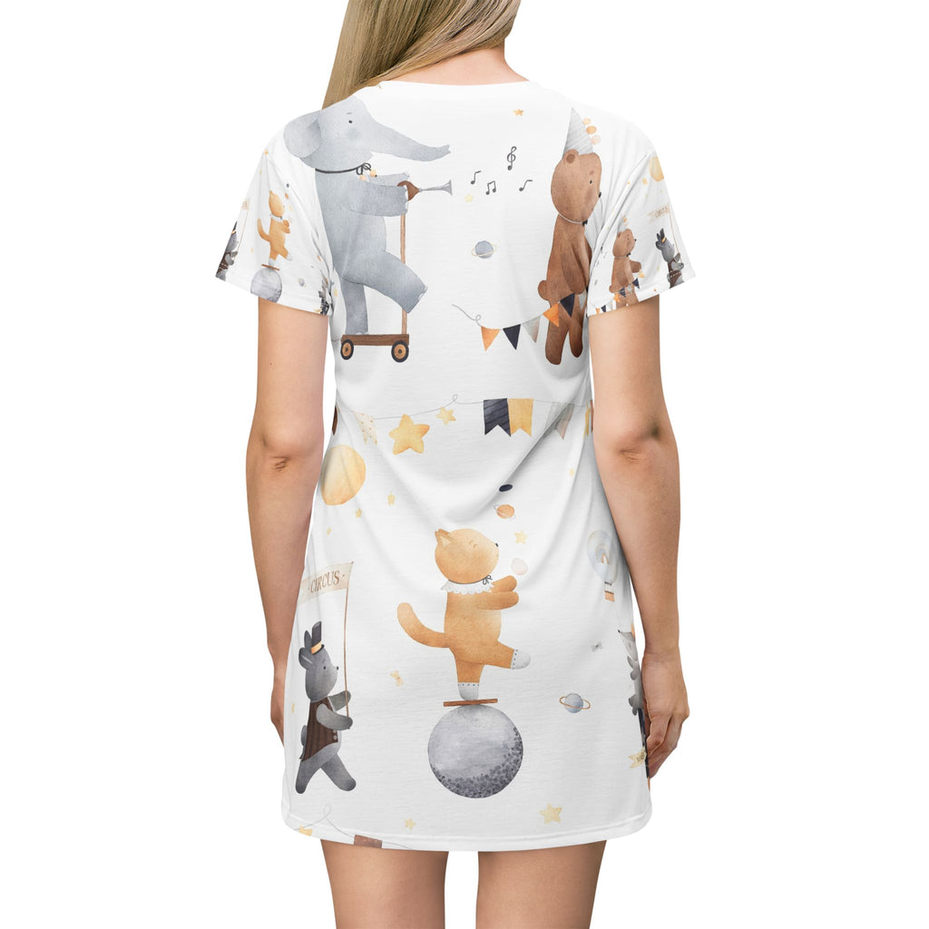 Kids' Circus Animal T-Shirt Dress – Cute Elephant & Bear All-Over Print