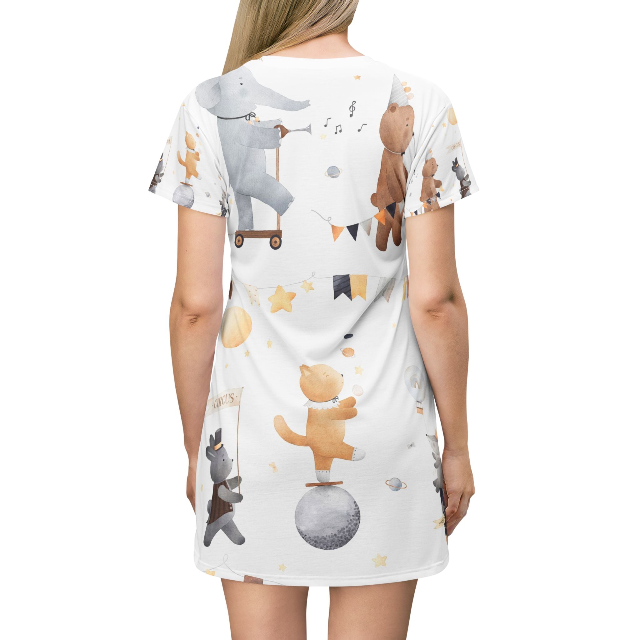 Kids' Circus Animal T-Shirt Dress – Cute Elephant & Bear All-Over Print