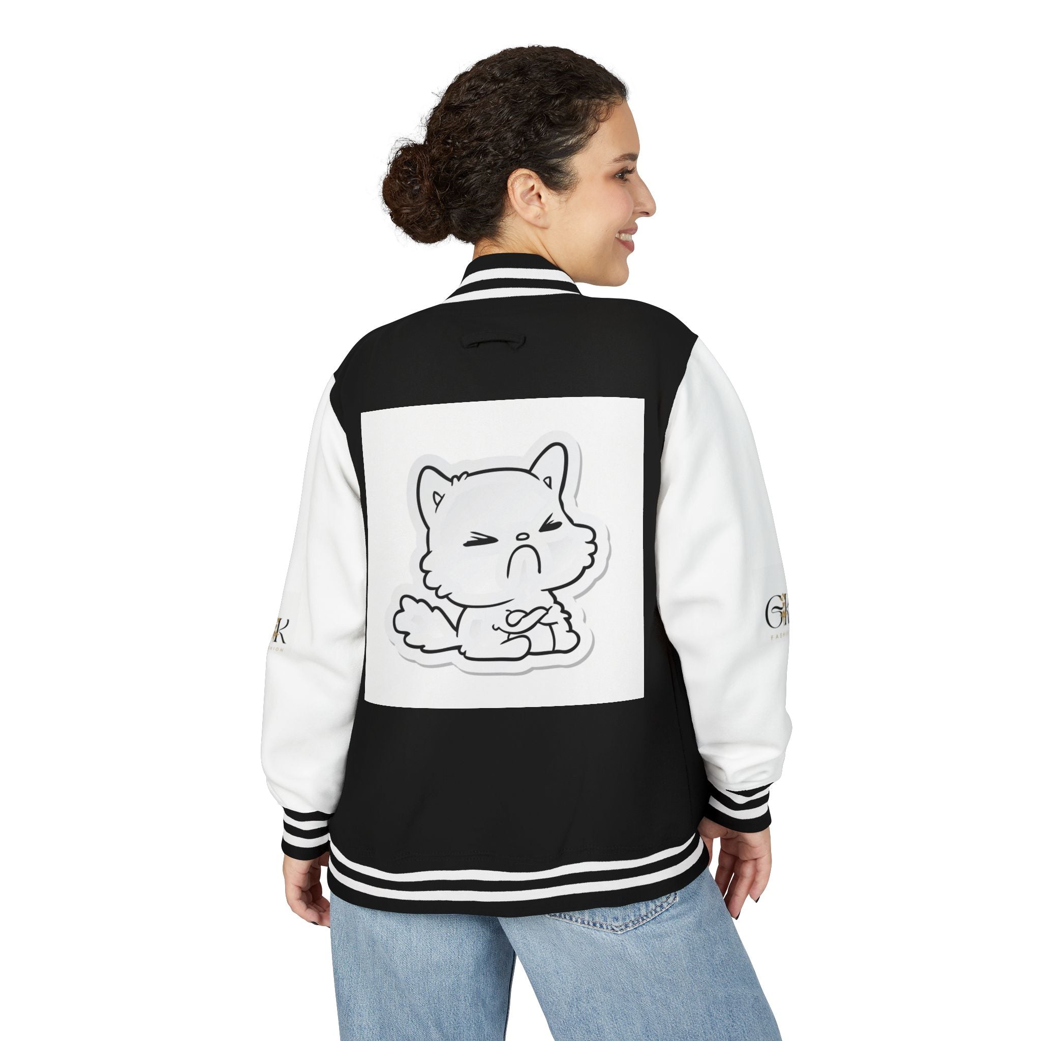 Letterman Jacket — Retro 'Be the Change' Campfire Crest with Playful Cartoon Fox Back
