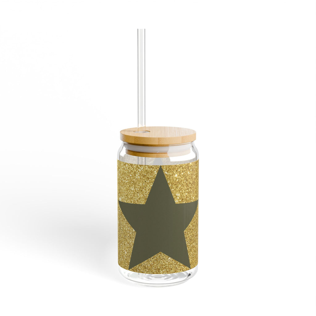 Gold Glitter Star Sipper Glass, 16oz - Reusable Straw Tumbler