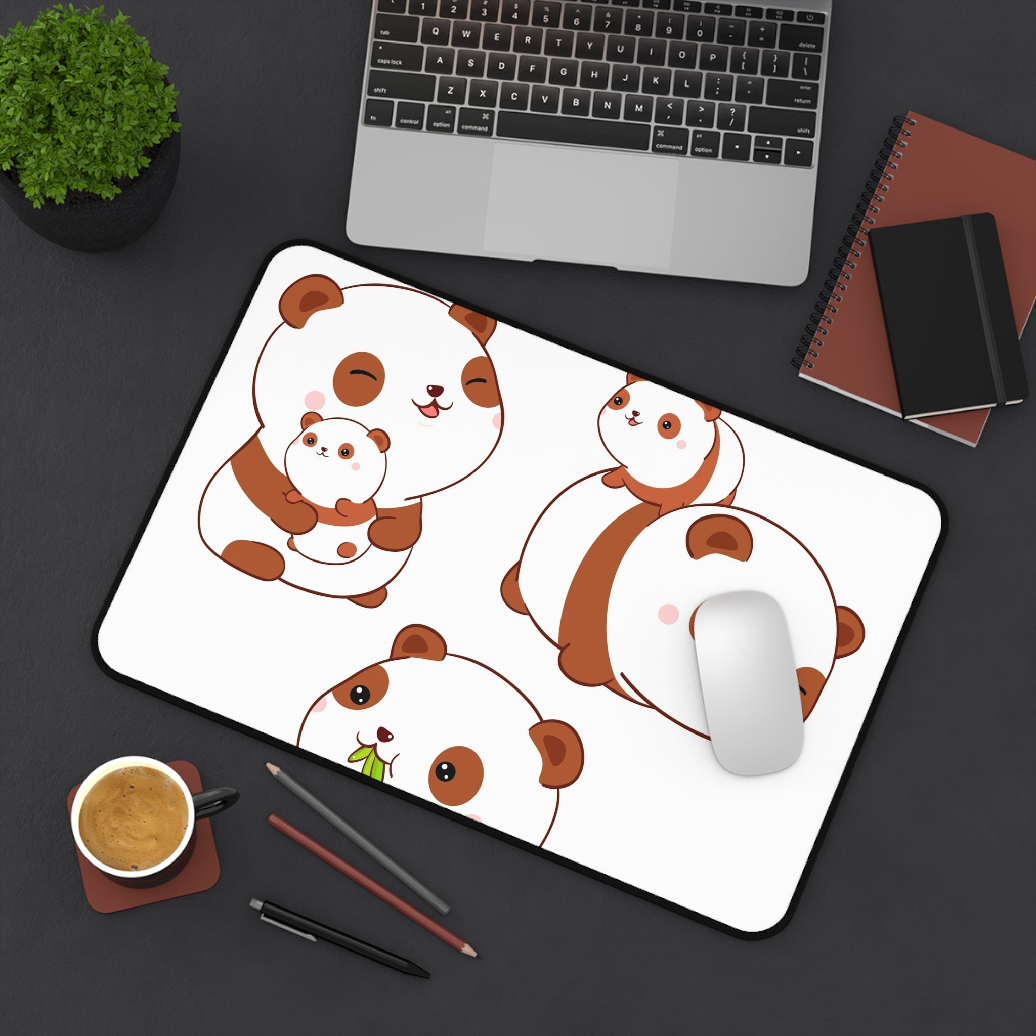 Cute Brown Panda Desk Mat — Kawaii Panda Mouse Pad for Kids & Home Office