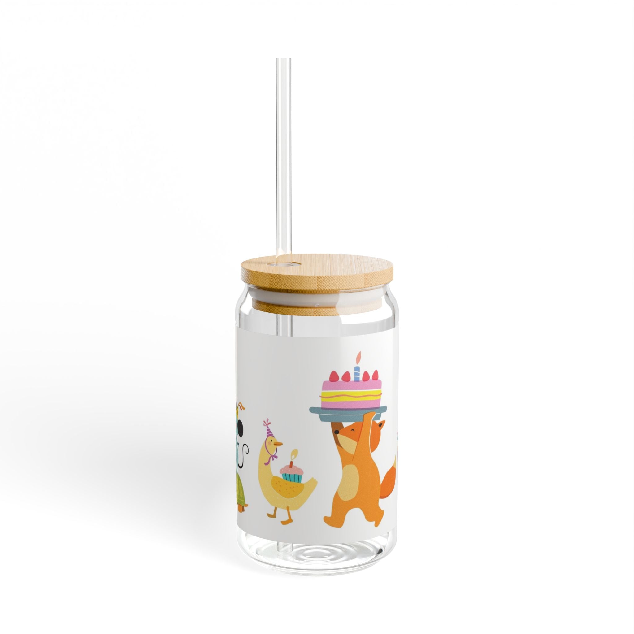 16oz Party Animals Sipper Glass with Straw — Cute Birthday Drink Jar