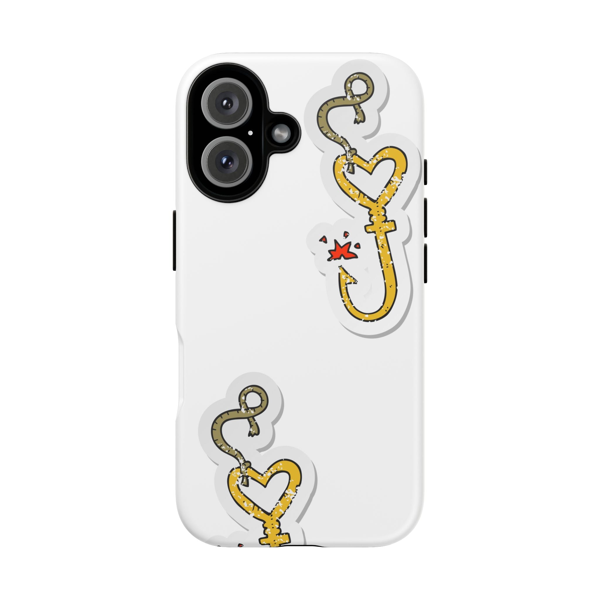 Gold Heart Hook Phone Case — Cute Fishing Charm iPhone Cover